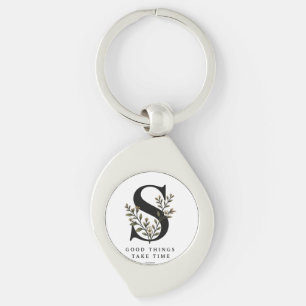 Floral Monogram S Coaster - Good Things Take Time  Key Ring