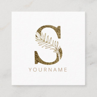 Floral Monogram S Elegant Gold Foliage Square Business Card