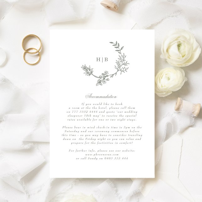 Floral Monogram Sage Green Wreath Wedding Details Enclosure Card (Creator Uploaded)