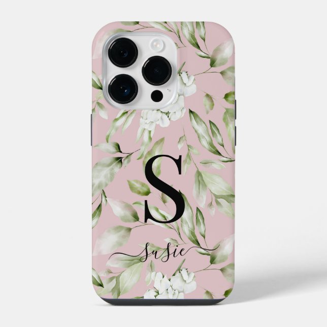 Floral Monogram Script Name protective iPhone Case (Back)