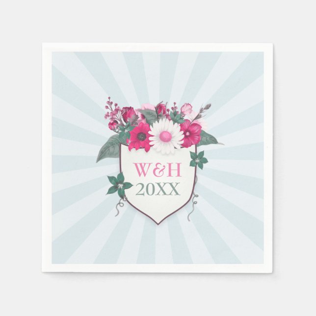 Floral monogram shield napkin (Front)