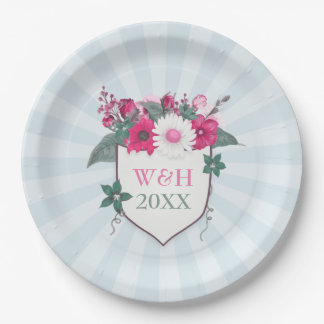 Floral monogram shield paper plate