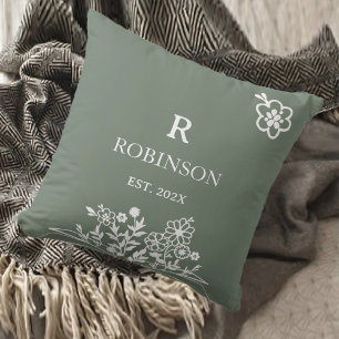 Floral Monogram Soft Teal Custom Initial  Cushion