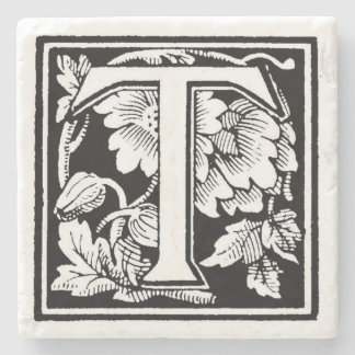 Floral Monogram 'T' Square Stone Coaster