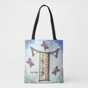 floral Monogram T Tote Bag