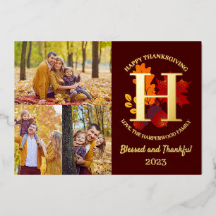 Floral Monogram Thanksgiving Family photo Collage