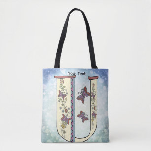 floral Monogram U  Tote Bag