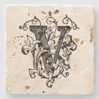 Floral Monogram 'V' Stone Coaster