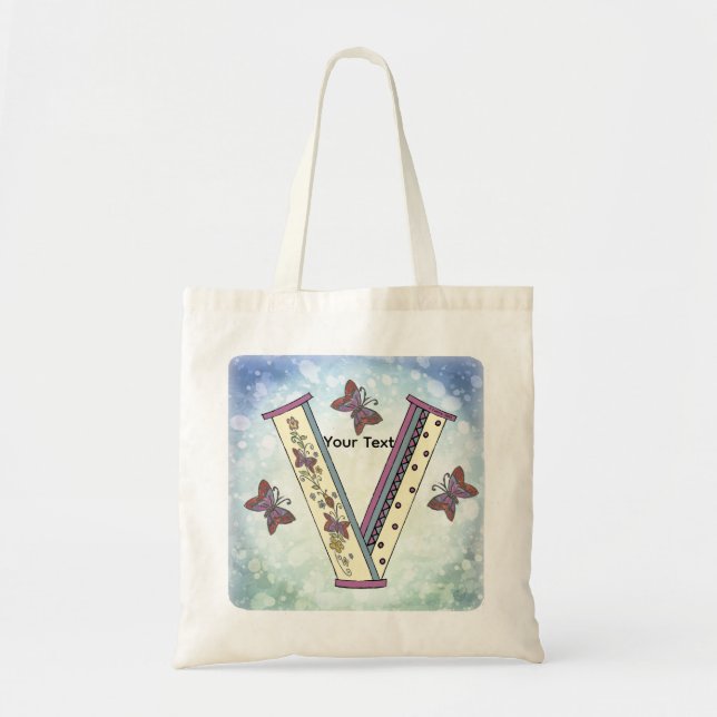 floral Monogram V Tote Bag (Front)
