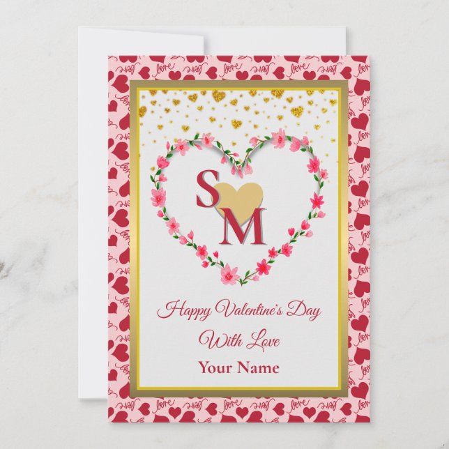 Floral Monogram Valentine's Day with Gold Heart (Front)