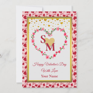 Floral Monogram Valentine's Day with Gold Heart