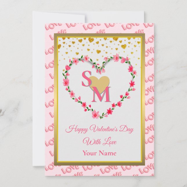 Floral Monogram Valentine's Day with Gold Heart (Front)