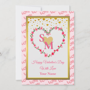 Floral Monogram Valentine's Day with Gold Heart