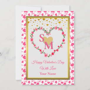 Floral Monogram Valentine's Day with Gold Heart