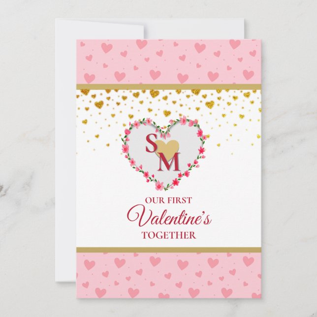 Floral Monogram Valentine's Day with Gold Heart (Front)