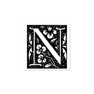 Floral Monogram Vintage initial letter N Rubber Stamp