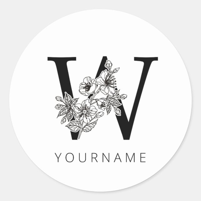 Floral Monogram W Sakura Cherry Blossoms Classic Round Sticker (Front)