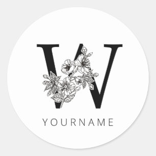 Floral Monogram W Sakura Cherry Blossoms Classic Round Sticker