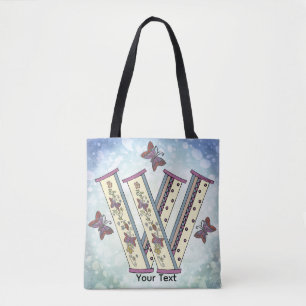 floral Monogram W Tote Bag