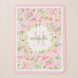Floral Monogram Watercolor Blush Pink Baby Girl Sherpa Blanket