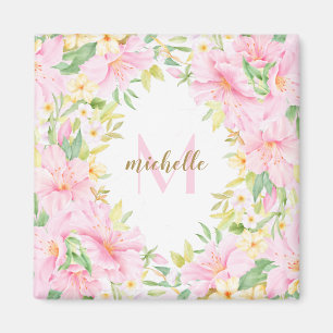 Floral Monogram Watercolor Botanical Blush Pink Magnet