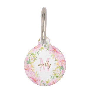 Floral Monogram Watercolor Botanical Blush Pink Pet Tag