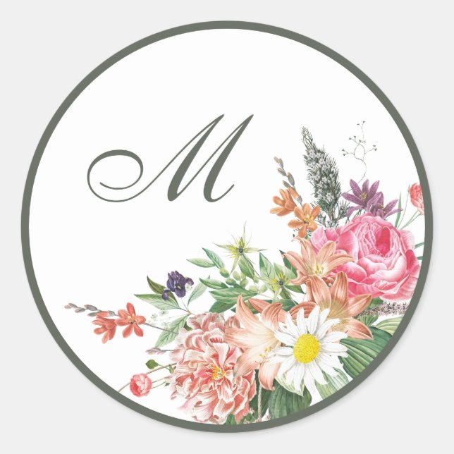 Floral Monogram Wedding Envelope Seals (Front)