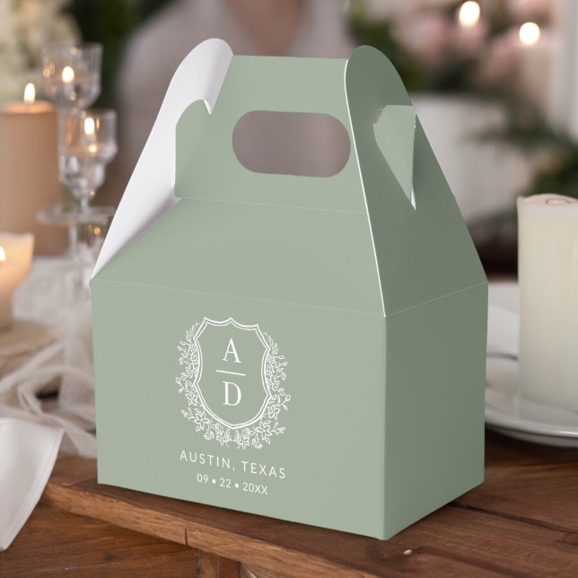 Floral Monogram Wedding Sage Green Crest Modern Favour Box (Creator Uploaded)