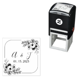 Floral Monogram Wedding Self-Inking Stamp