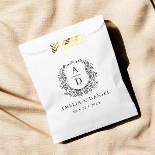 Floral Monogram Wedding White Crest Modern Favour Bags