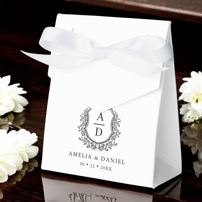 Floral Monogram Wedding White Crest Modern Favour Box (Creator Uploaded)