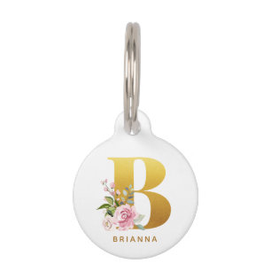 Floral Monogram with Pet Name Initial Letter B Tag