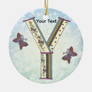 floral Monogram Y  Ceramic Tree Decoration