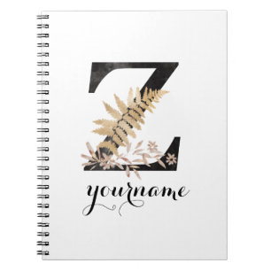 Floral Monogram Z Black Gold Flora Notebook