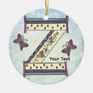 floral Monogram Z Ceramic Tree Decoration