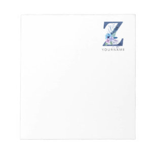 Floral Monogram Z Winter Blue Blossoms Notepad