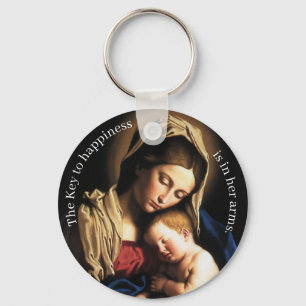 Floral Monogrammed Blessed Mother Key Ring