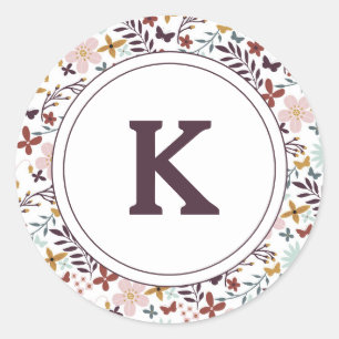 Floral Monogrammed Classic Round Sticker