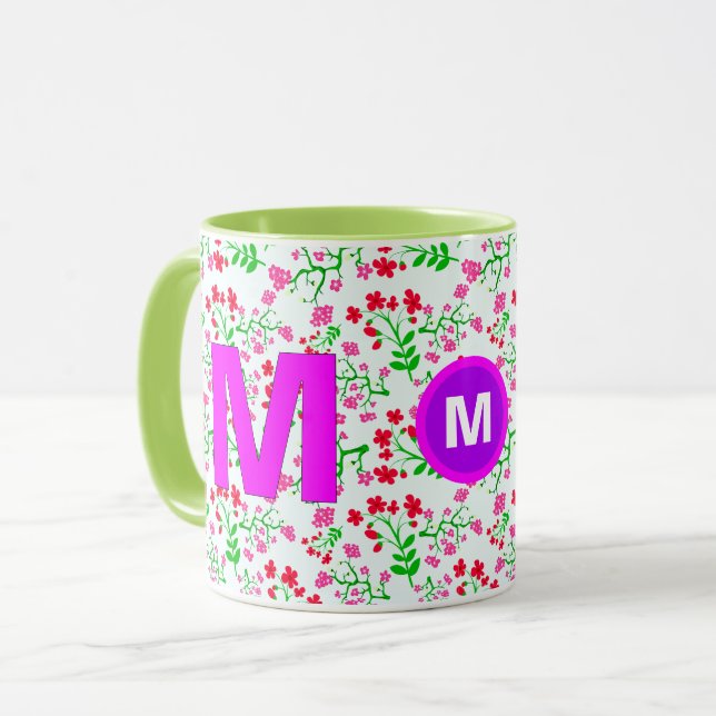 Floral Monogrammed Initial Coffee Mug for Girls (Front Left)