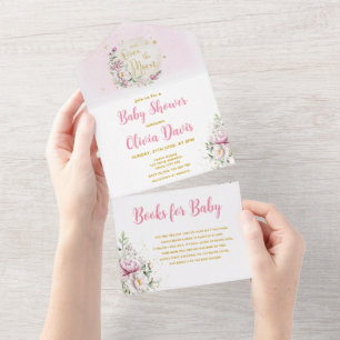 Floral Moon Baby Shower All In One Invitation