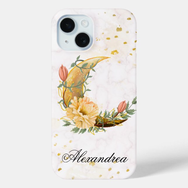Floral  Moon, Beige and Yellow Graphic Case-Mate iPhone Case (Back)