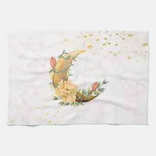 Floral Moon, Beige and Yellow Graphic Tea Towel
