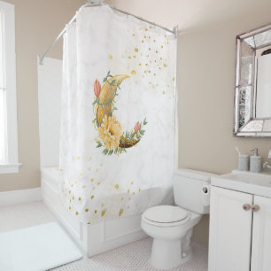 Floral Moon, Beige Graphic, Fleeting Dawn Shower Curtain