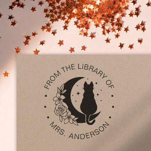 Floral Moon Cat Book Library Teacher Self-inking Stamp