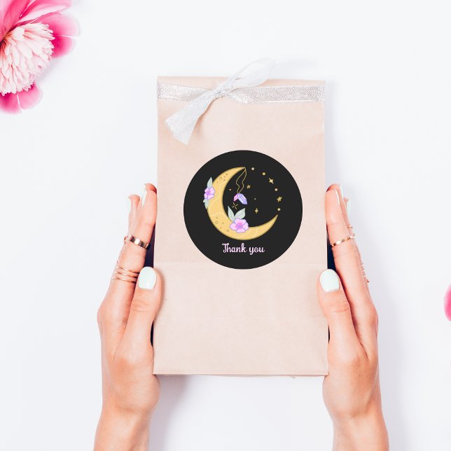 Floral Moon  Classic Round Sticker (Creator Uploaded)