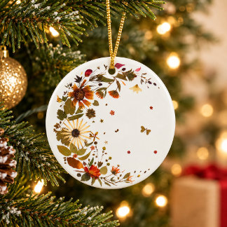 Floral Moon Garden Pressed Flower Holiday Ceramic Tree Decoration