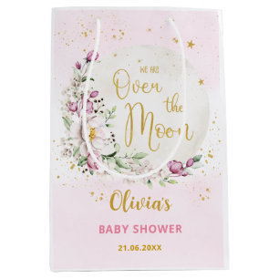 Floral Moon Pink Baby Shower Medium Gift Bag