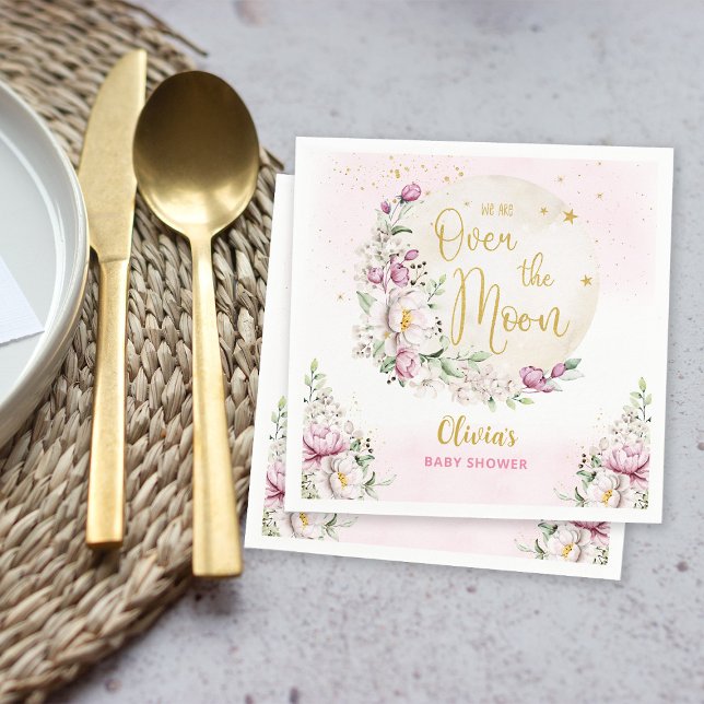 Floral Moon Pink Baby Shower Napkin (Creator Uploaded)