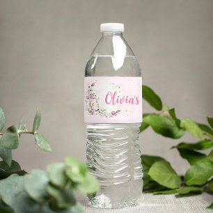Floral Moon Pink Baby Shower Water Bottle Label