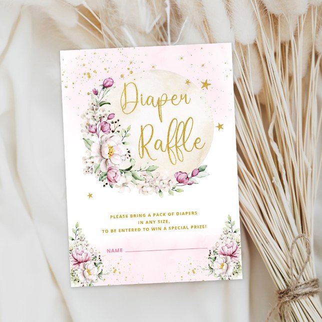 Floral Moon Pink Diaper Raffle Enclosure Card (Creator Uploaded)